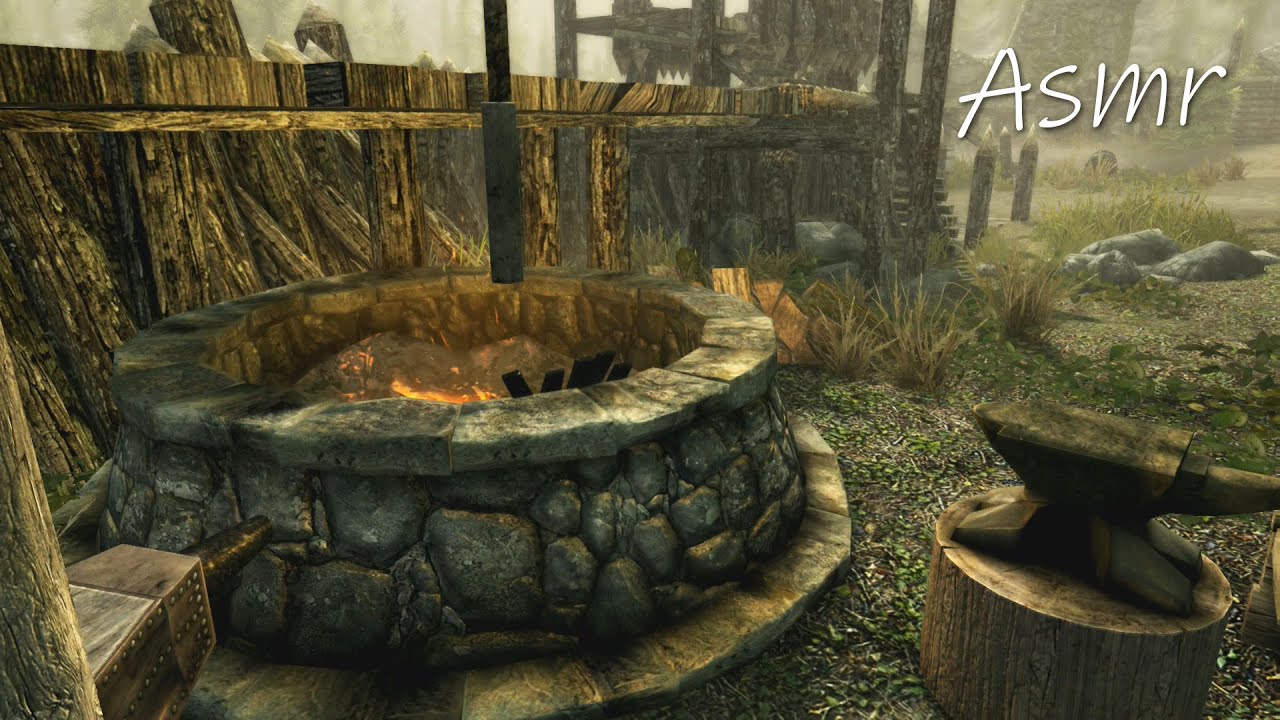Skyrim Asmr - Smithing in the Rain (Loud !) and after the Storm