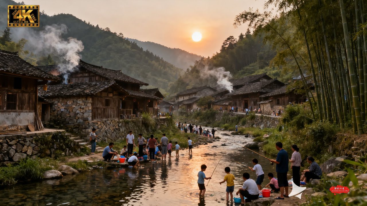中国村庄步行，花源村依山傍水风景秀丽，简直就是隐藏的世外桃源（4K UHD）