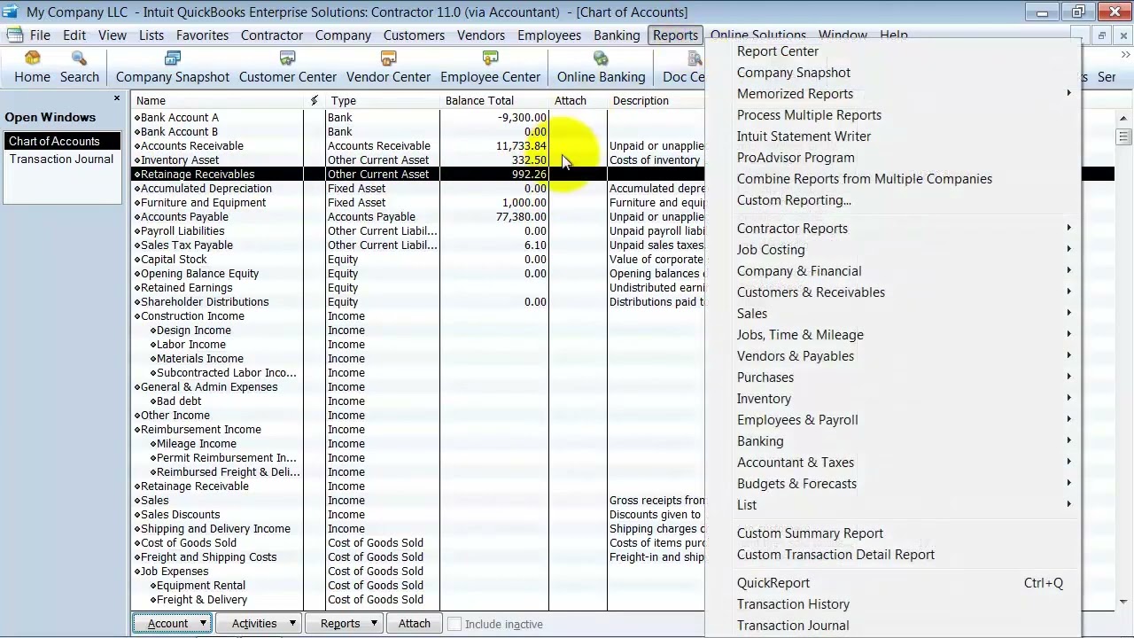 QuickBooks - Track Retainage 2011