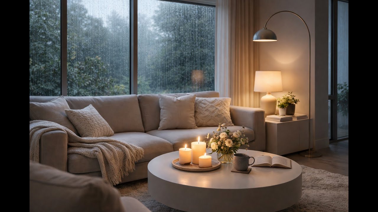 Rainy Day, Cozy Living Room | Serene sound for rest and sleep