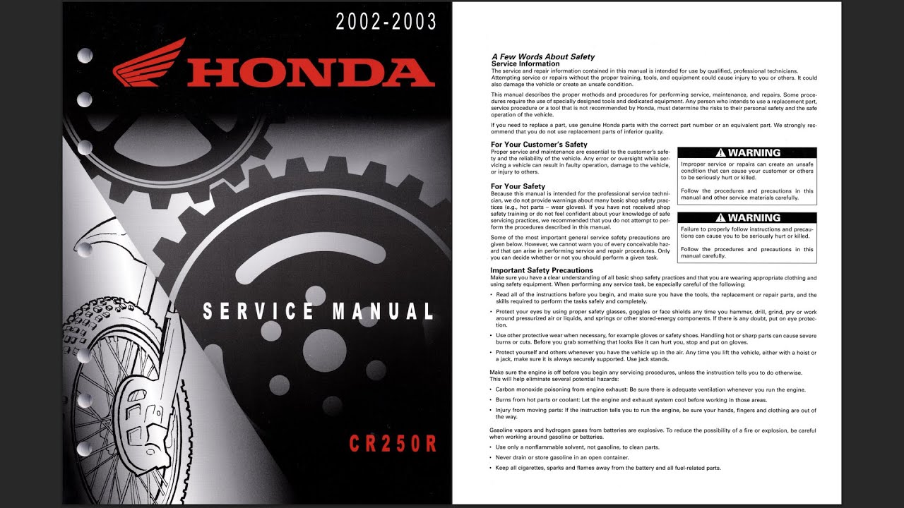 Honda CR250R 2002-2004 Service Workshop Repair Manual Download PDF