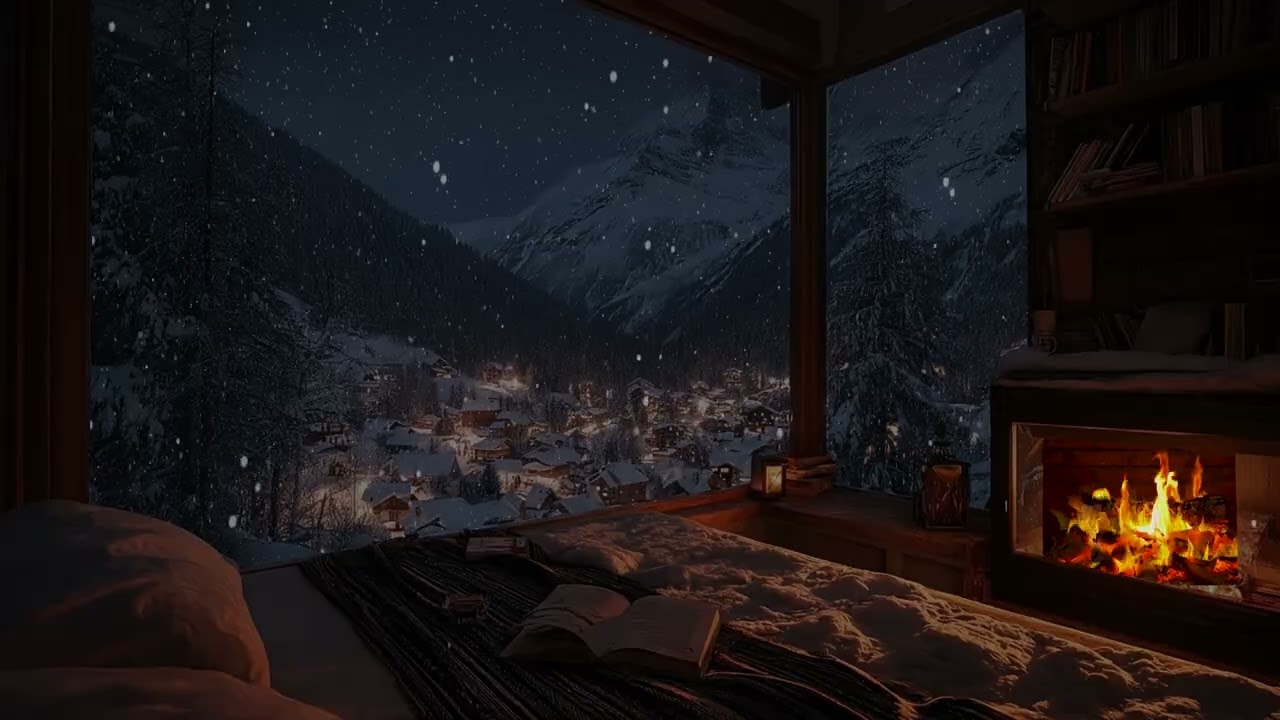 Winter Cabin Ambience ❄️🔥 Heavy Snow & Crackling Fire for Study, Sleep & Calm | 3 Hours