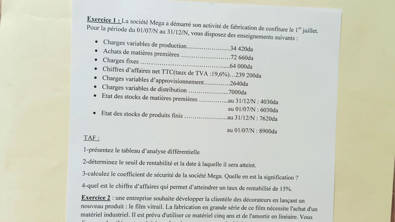 Cost accounting: variable cost, break-even point, sheet 8