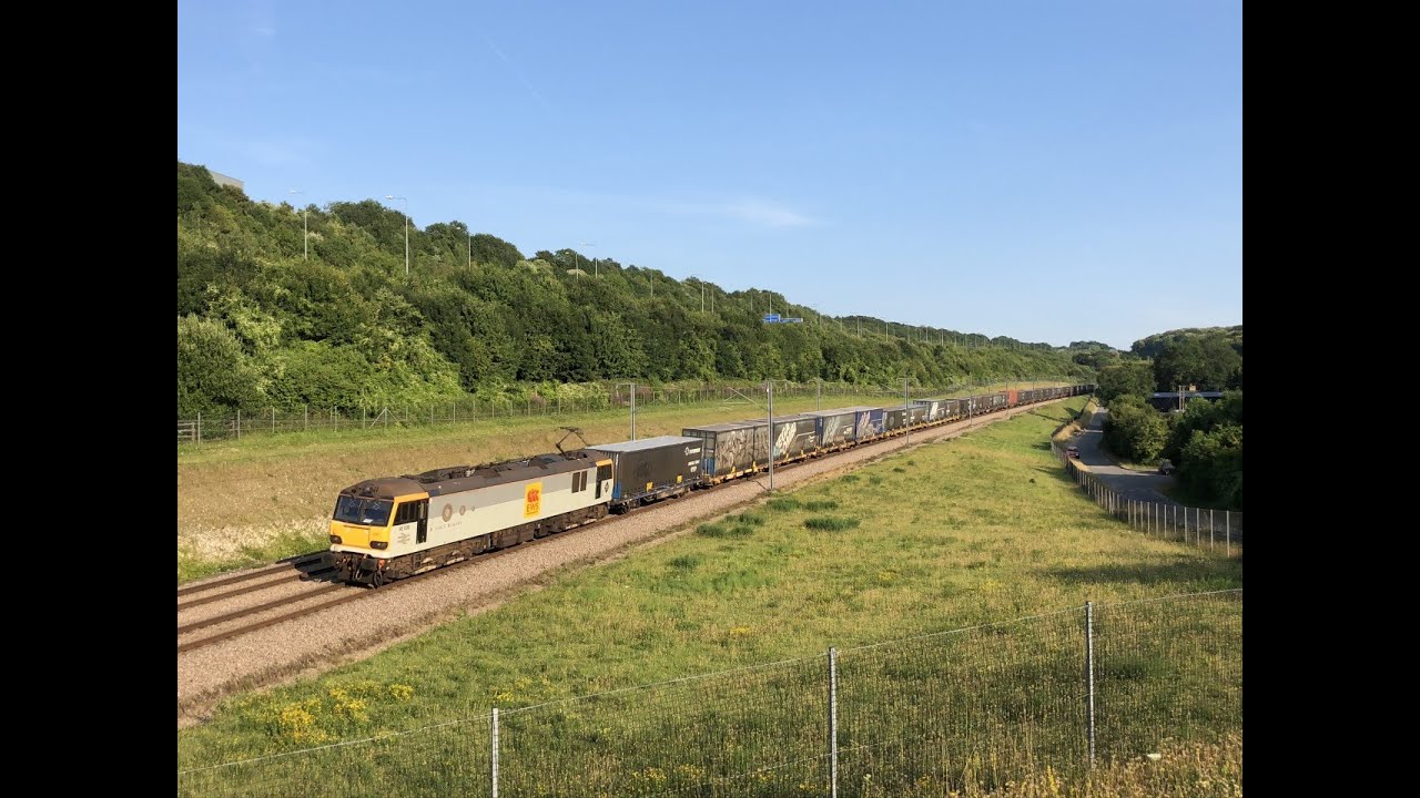 (HD) DB Cargo 92036 on High Speed 1 at Stoney Lane & Singlewell Loop - 16/7/19