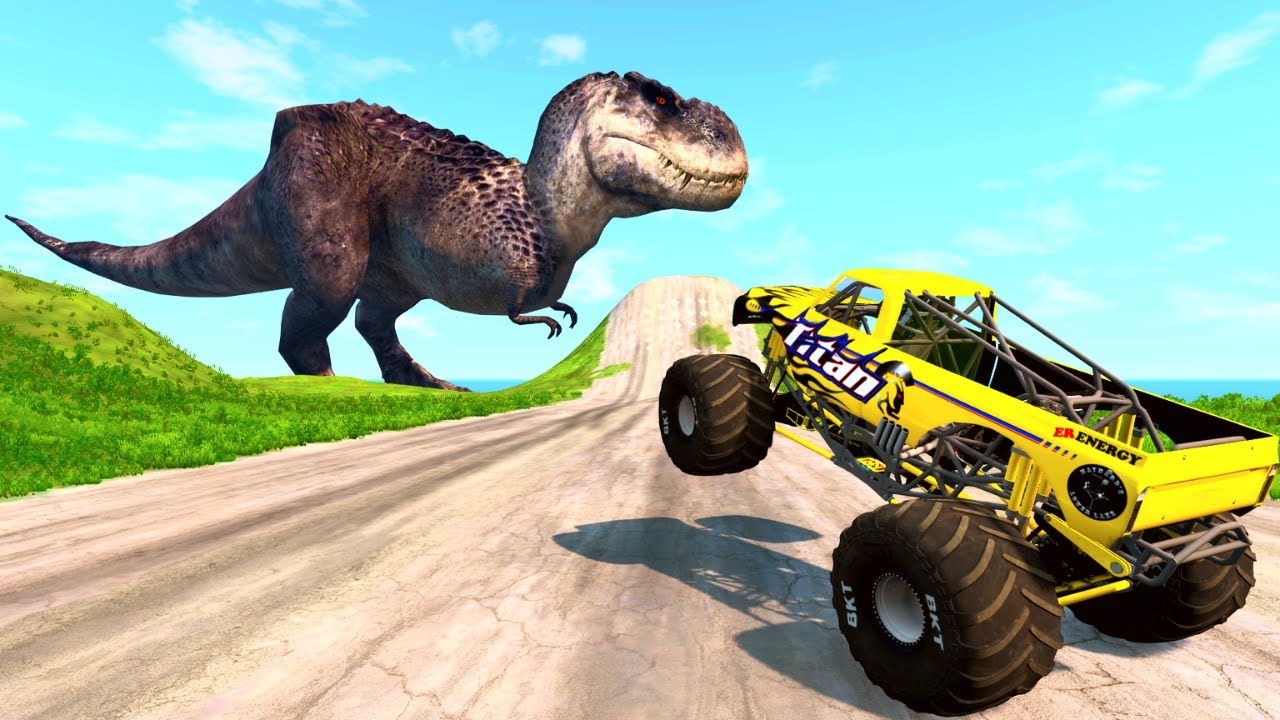 Cars vs Giant Bulge #4 | Monster Truck vs T-REX | BeamNG Drive