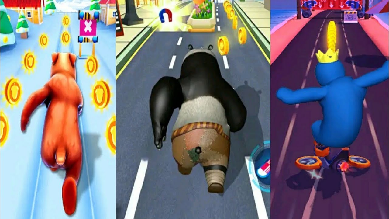Super Rainbow Friend Blue Run VS Subway Kong fu Run Panda VS Animal Rush:Endless Run Games Gameplay