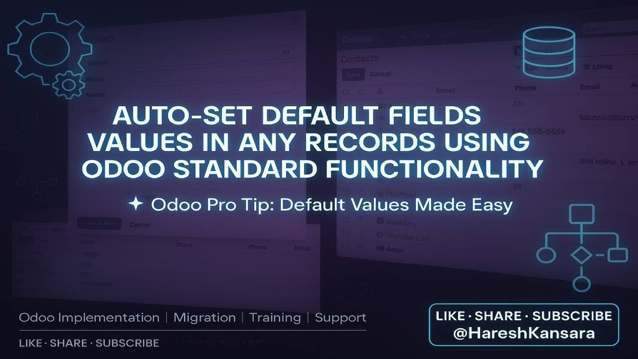 Auto-Set Default Fields Values In Any Records Using Odoo Standard Functionality  #odoo #odoo19