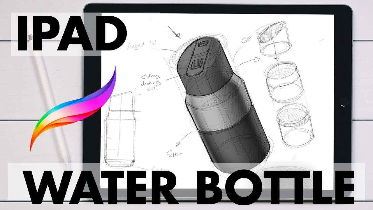 Water Bottle Design sketching on Ipad - Designing In Procreate