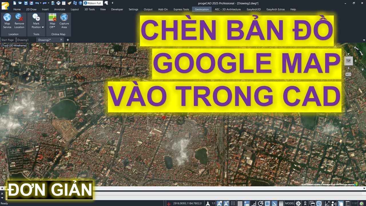 Cách chèn bản đồ Google Map (Bing Map) vào trong ProgeCAD và AutoCAD