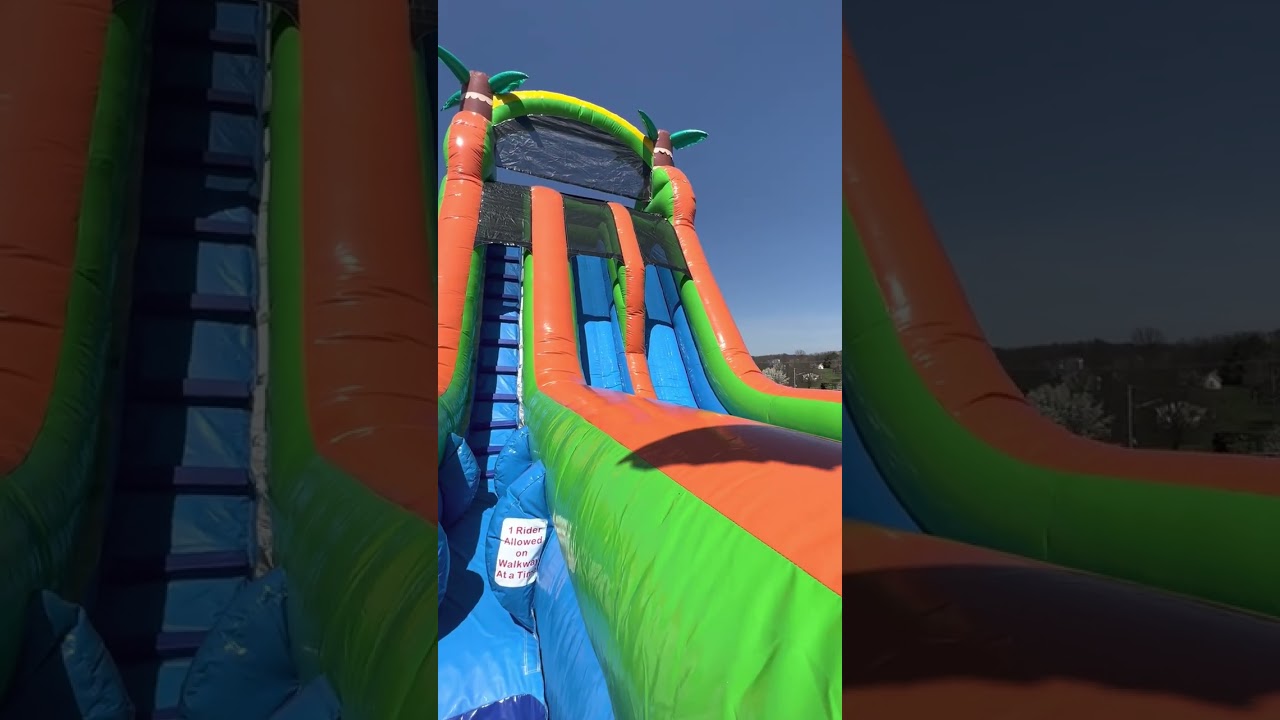 22-Foot Tropical Dual Lane Waterslide | 3 Monkeys Inflatables | Central PA and MD Waterslide Rentals