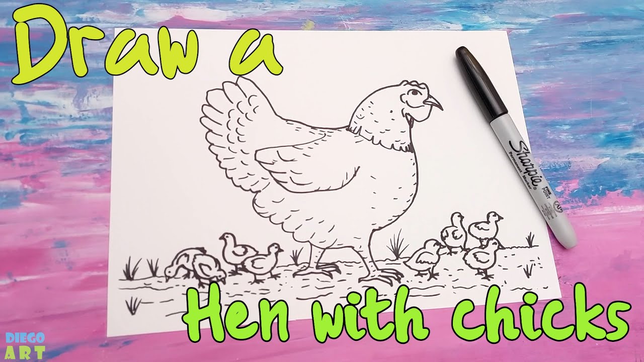 🐓🐤Cute Hen and Chicks Drawing – Easy & Fun Step-by-Step Tutorial!🐓🐤
