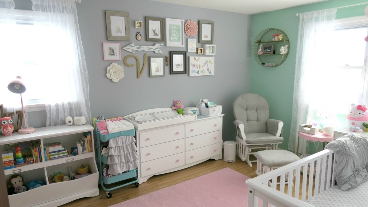 Baby Girl Nursery Tour! 🌸 Animal Woodland Theme | Pink Mint Gray & White