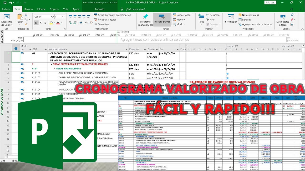 CRONOGRAMA VALORIZADO DE OBRA CON MS PROJECT FÁCIL Y RÁPIDO