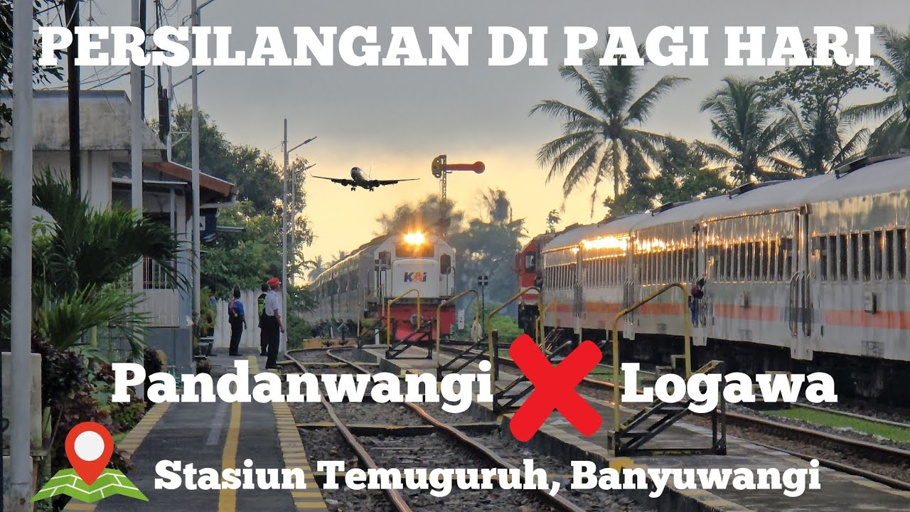 PERSILANGAN KERETA API DI STASIUN TEMUGURUH, BANYUWANGI
