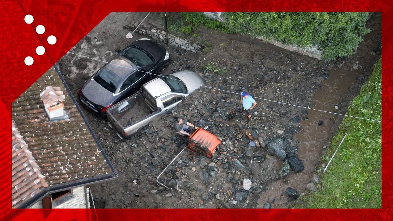 Valanga di acqua, fango e massi su Dongo: auto travolte. Le immagini dal drone