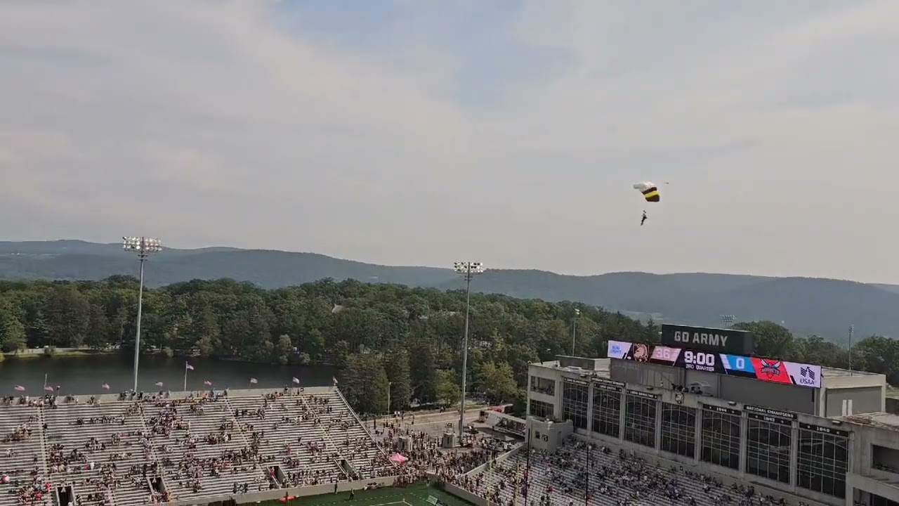 Parachute Demo by West Point Cadets at Michie Stadium HTime Army - Delaware State Game 9-9-2023