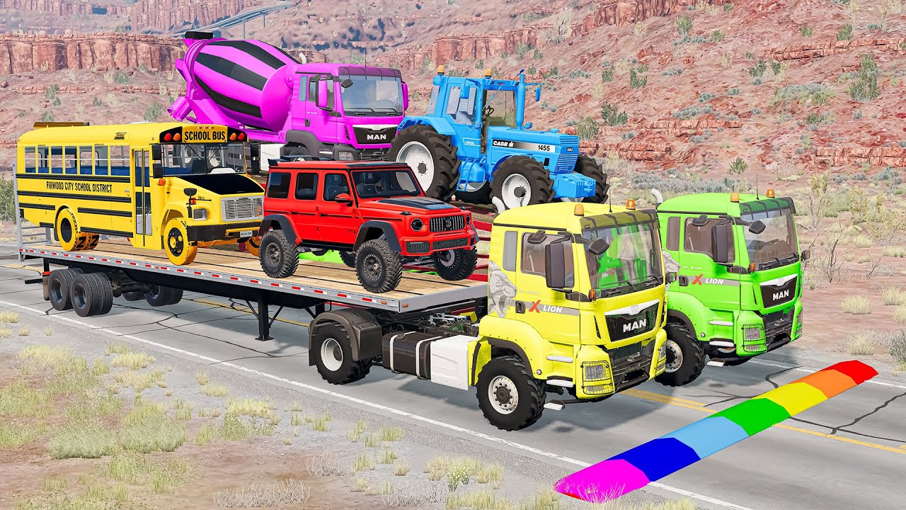 TRANSPORTING PIXAR CARS & FRUITS WITH COLORED & JOHN DEERE vs CLAAS vs TRACTORS - BeamNG.drive #983