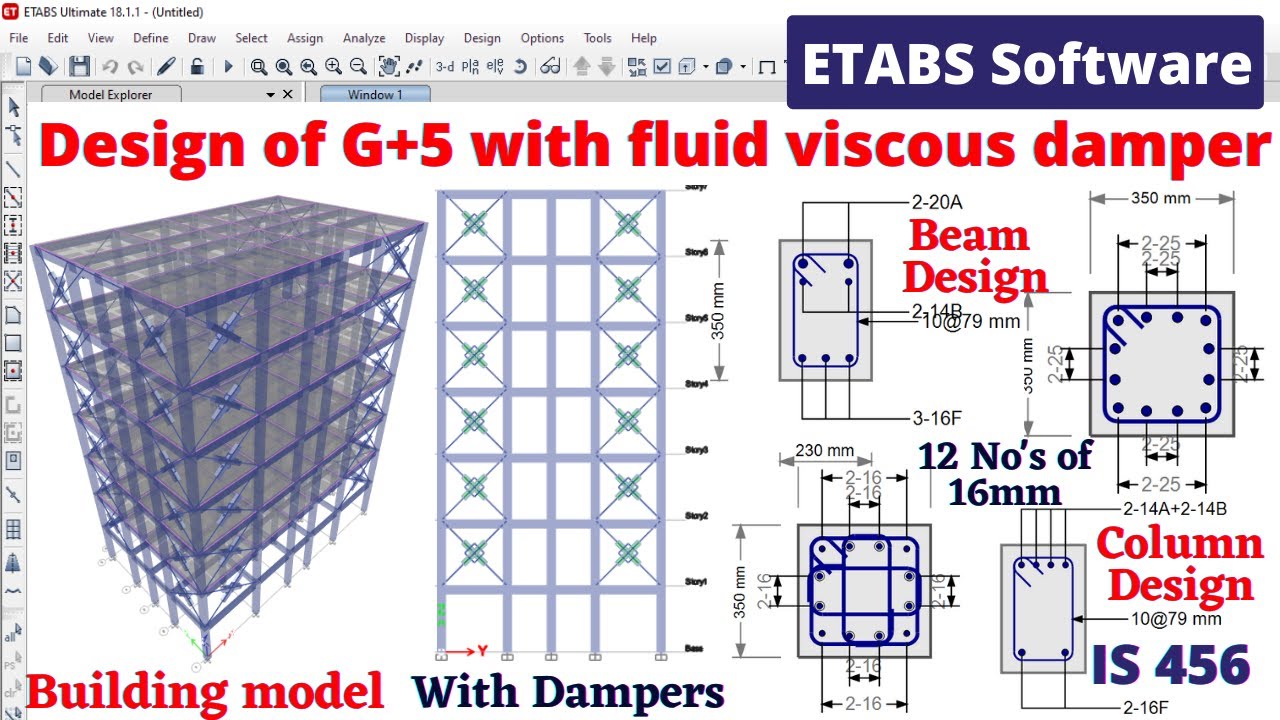 Complete G+5 building design with viscous damper in ETABS software | earth quake resistant structure