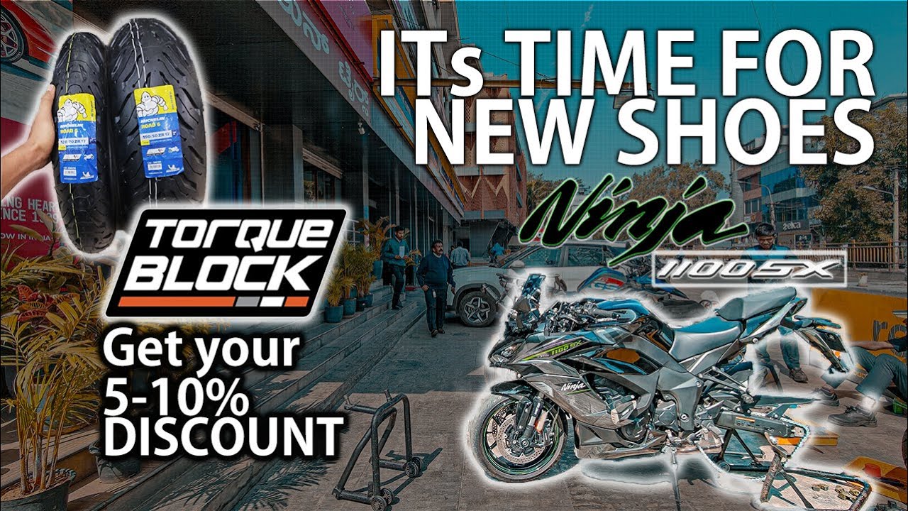 (4K) NEW TYRES on NINJA 1100SX | TORQUE BLOCK | MICHELIN ROAD 6 