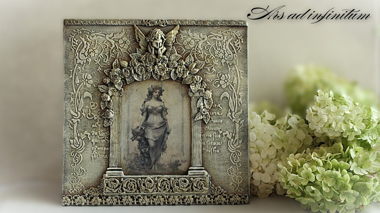 Decoupage on canvas. Antique panel. / Decoupage na pł&oacute;tnie. Antyczny panel. Tutorial.