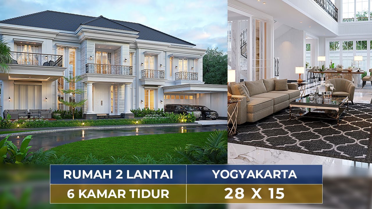 DALEMNYA MEWAH BANGET!! DESAIN RUMAH KLASIK DENGAN 6 KAMAR TIDUR DI YOGYAKARTA!! - JASA ARSITEK