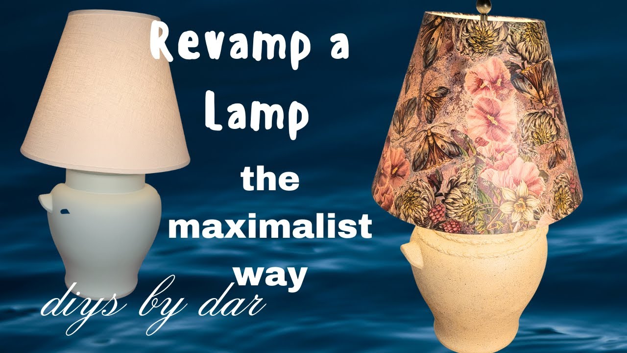 Maximalist Furniture Flip, Revamp a Lamp, Decoupage shade with stone look base, Molds and decoupage