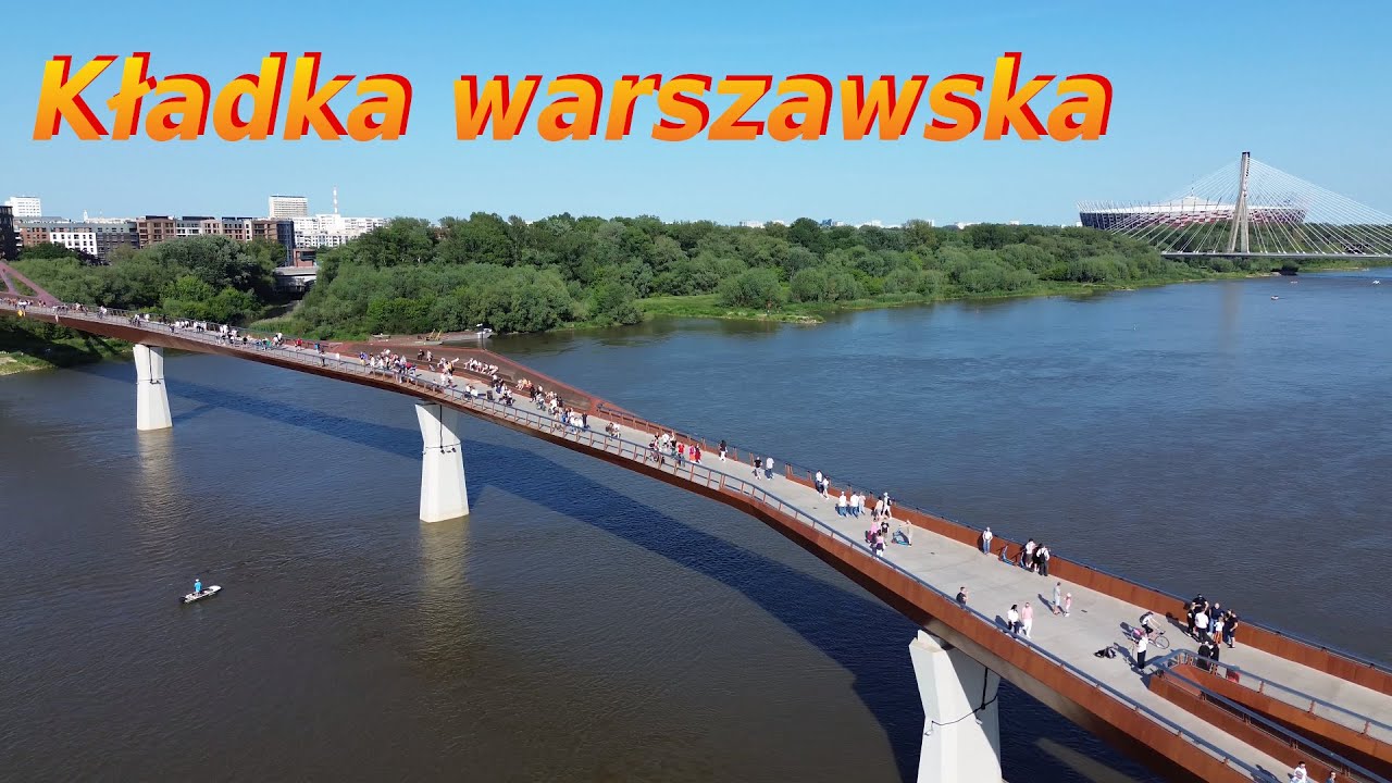 Kładka warszawska na Wiśle z drona 4K