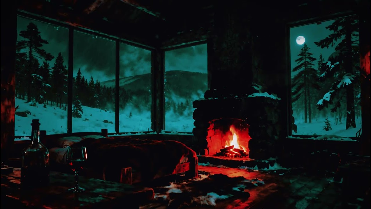 Cozy Winter Cabin Ambience🔥 Pretty Crackling Fireplace Soft Falling Snow😴 No Ads Love Dreamy Sleep