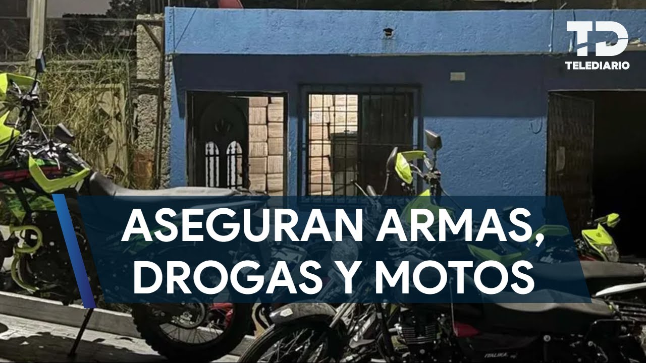 Aseguran media tonelada de droga, armas y motocicletas tras cateo en Apodaca