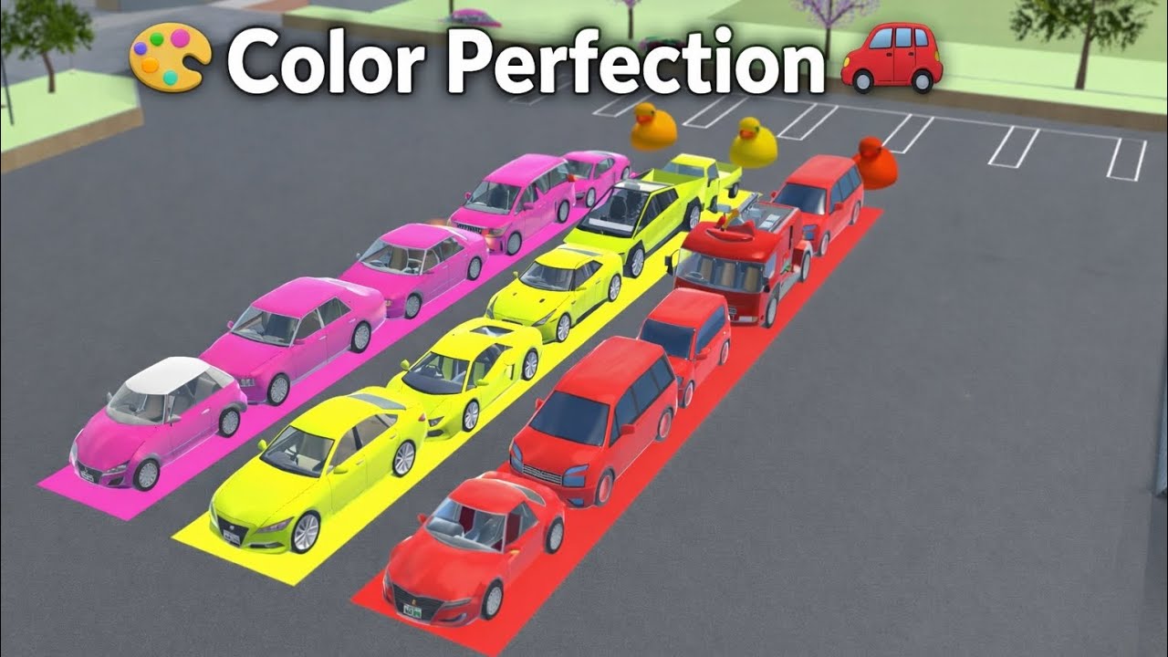 Red, Pink & Yellow Cars Perfect Line Up 🚗🌸💛 | Sakura School Simulator 