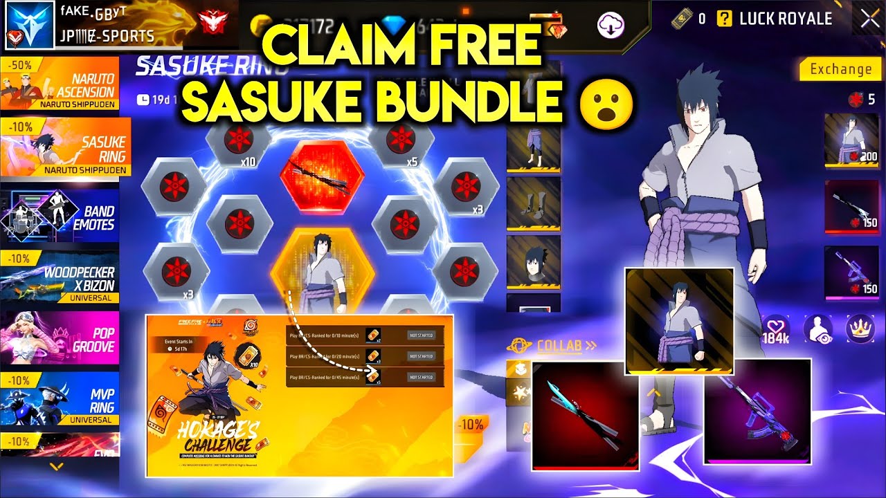 Free Sasuke Bundle + Ring Event 🤯🥳| free fire new event | ff new event | new event free fire 