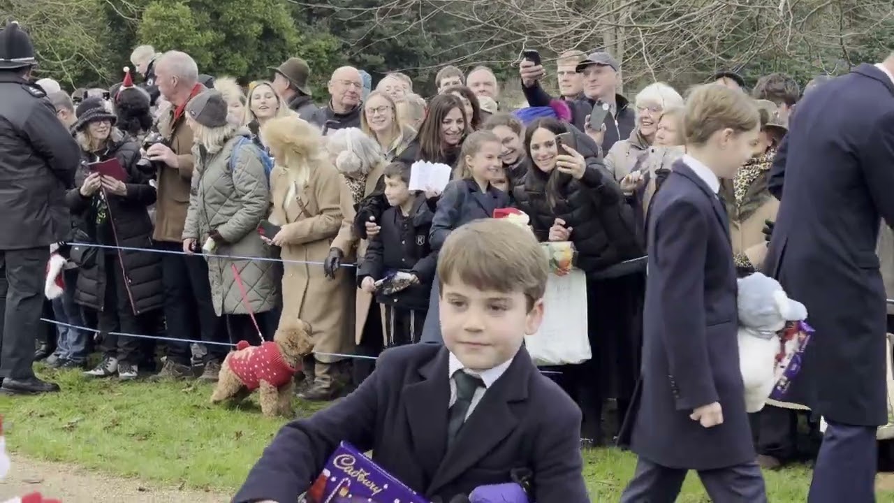 Watch Kate (Princess Catherine) comfort Louis as the Royal Family  walk to church.