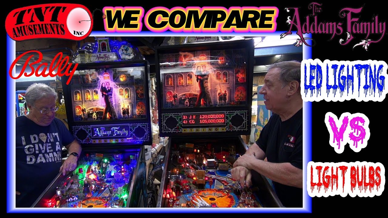 #1517 Bally ADDAMS FAMILY Pinball Machine-We Compare LED's VS Light Bulbs-TNT Amusements