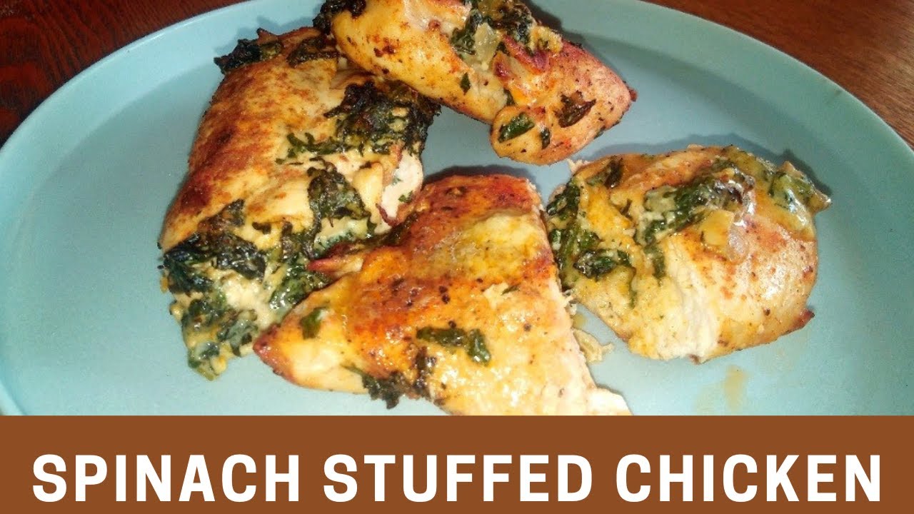 How to make Spinach & Cheese stuffed Chicken Recipe / Baked spinach and mushroom stuffed  Chicken