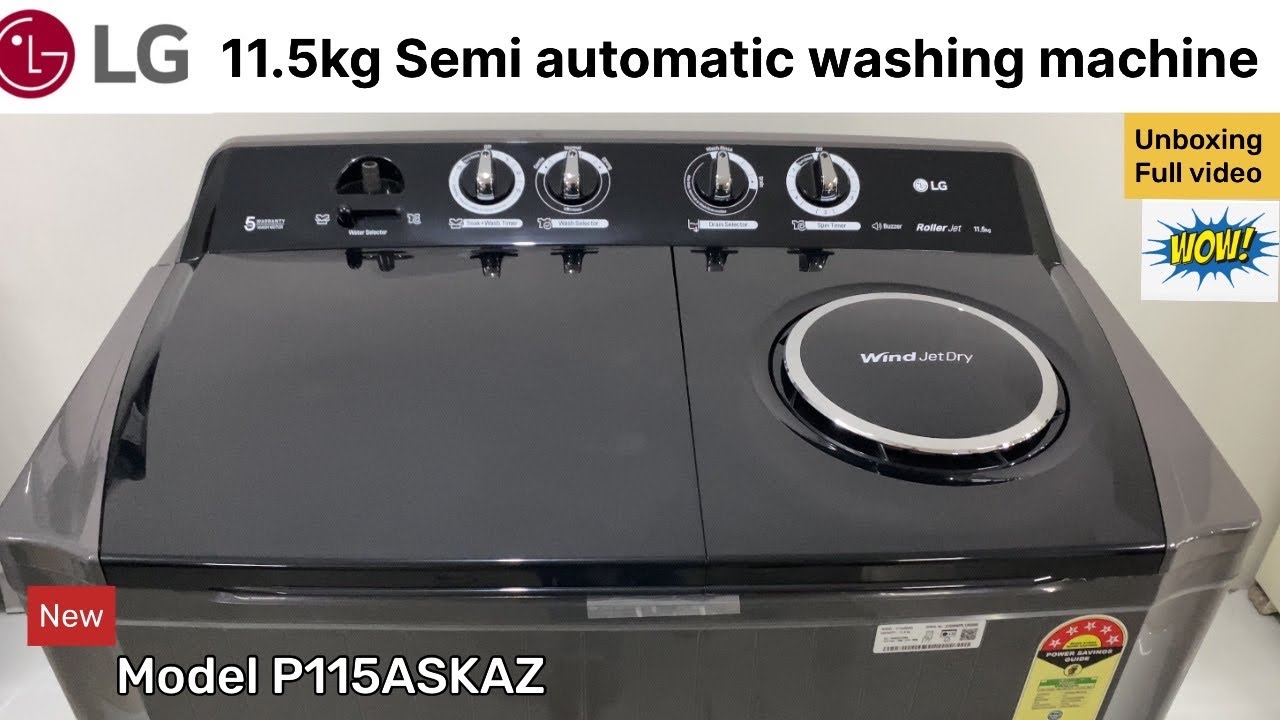 LG 11.5Kg Semi Automatic Washing Machine, Roller Jet Pulsator + Soak, Middle Black#lgwashingmachine