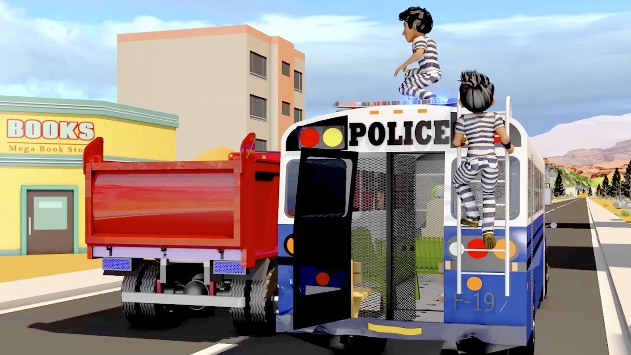 Coches de policias para niños. Dibujos de policía. Los presos escaparon de la cárcel.