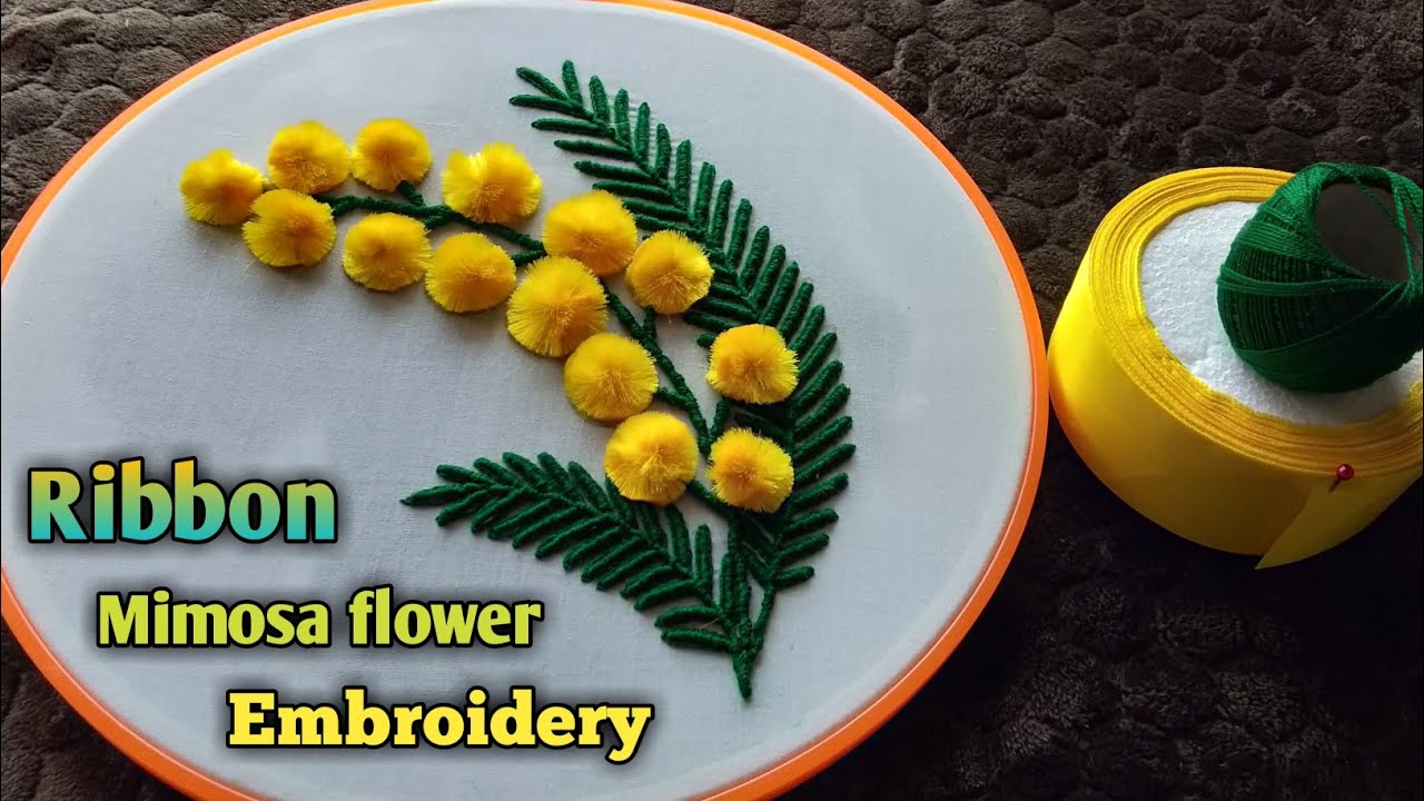 Mimosa Flower Embroidery with Ribbon 🎗️/How to make best mimosa