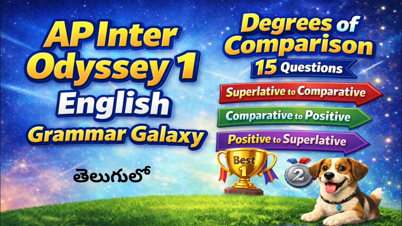 Degrees of Comparison 15 Questions converted in Telugu I AP Inter Odyssey1 English Grammar Galaxy
