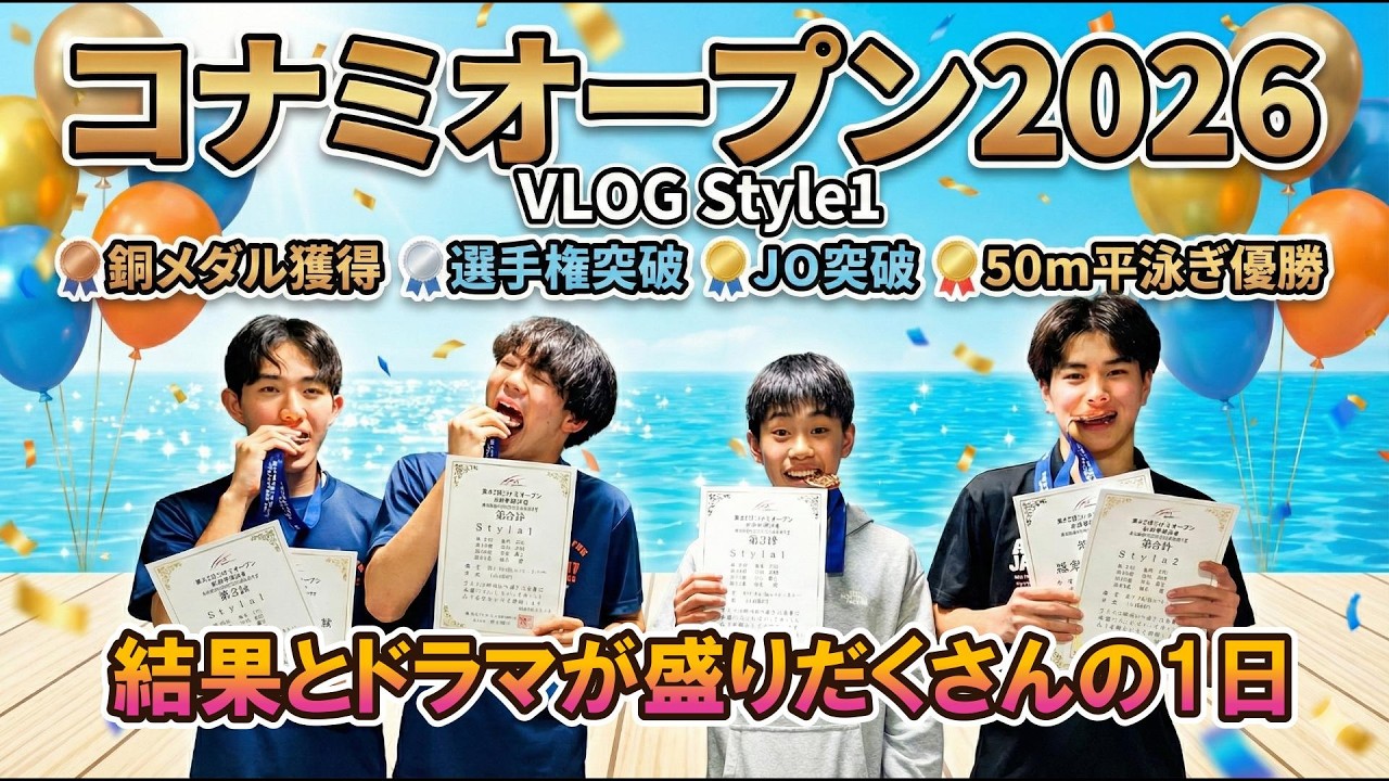 【コナミオープン2026】リレーで日本中学新へ挑戦！激闘の銅メダルと日本選手権ジュニア突破の瞬間JO突破