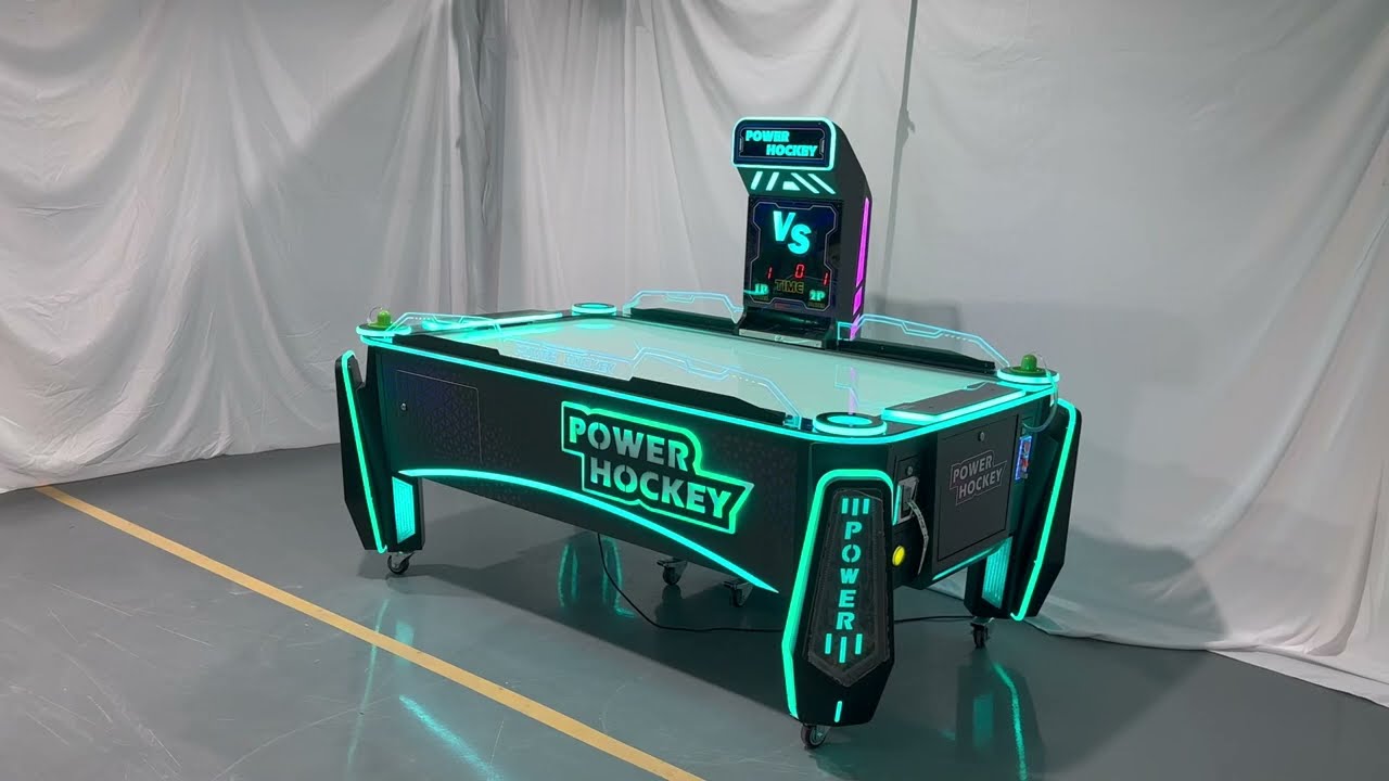 Non-Stop Action!  Power Hockey: Auto-Drop Pucks & Futuristic LED Design 