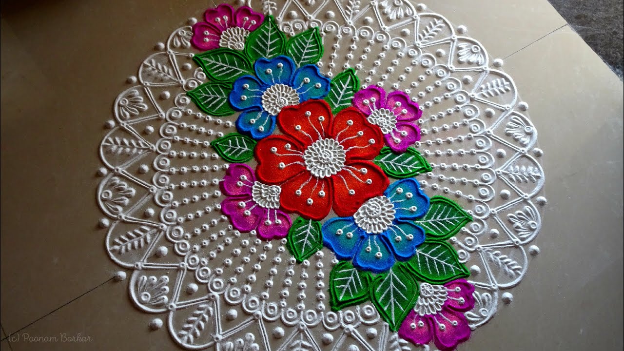 Beautiful and unique free hand flowers mandala kolam | Creative rangoli design for festivals