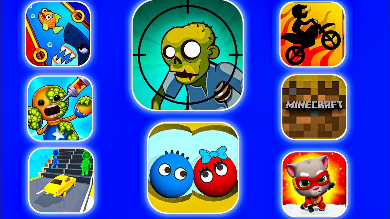 Save The Fish,Kick The Buddy,Shape Shifting, Stupid Zombies,Lucky Balls,Bike Race, Minecraft