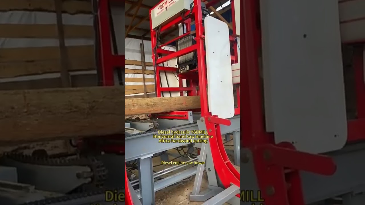 Diesel hydraulic YSDMILL horizontal band saw machine for Africa hardwood cutting. ysdmilltech.com