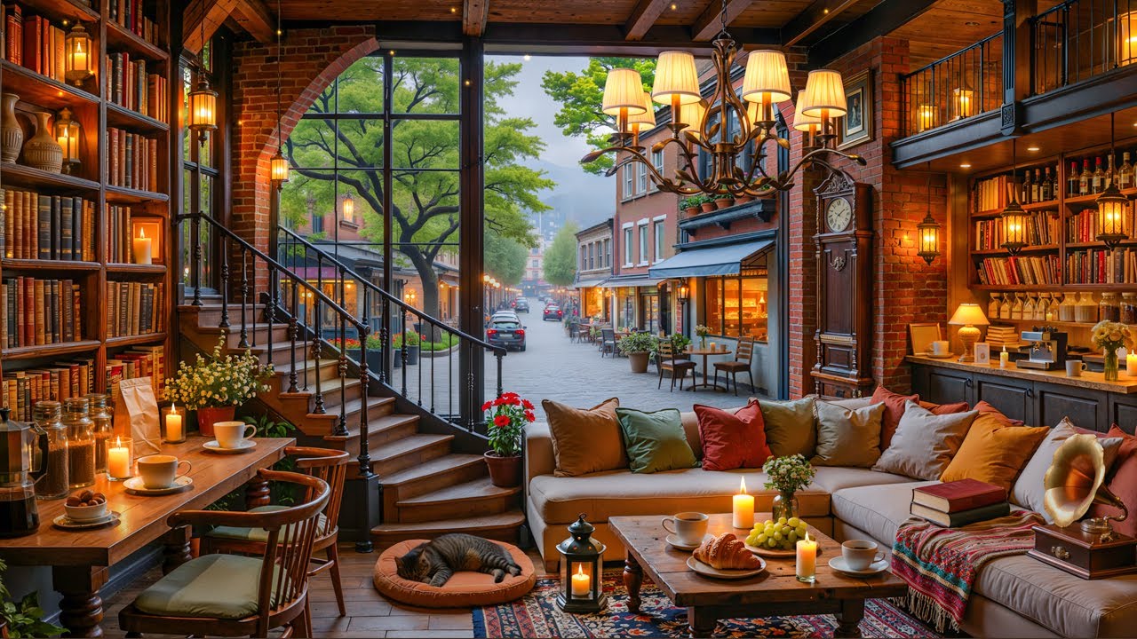 Smooth Background Jazz to Deep Relax ☕ Soft Morning Jazz Melody with Bookstore Coffee Shop Ambience
