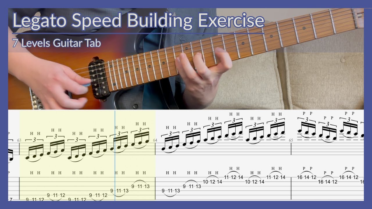 Legato Speed Building Exercise 60-150BPM - 7 Levels Guitar Tab | Lesson | Tutorial