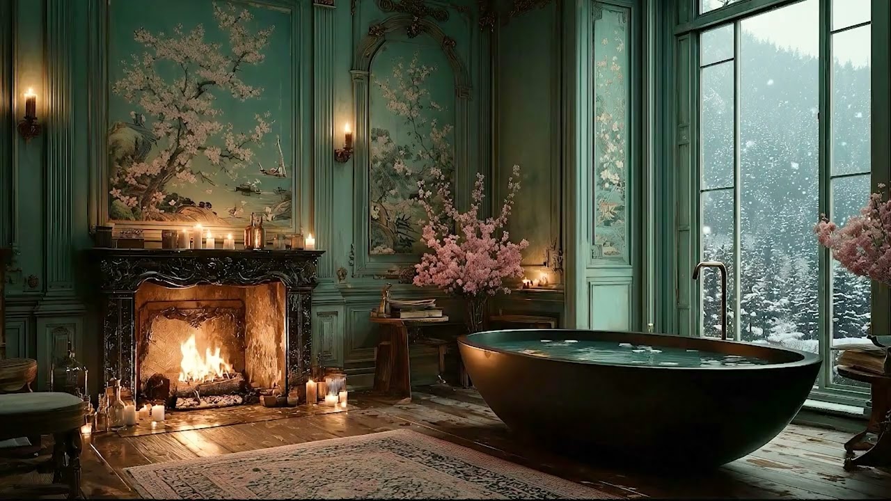 Winter Night Bath Ritual ❄️ Victorian Fireplace Ambience & ASMR
