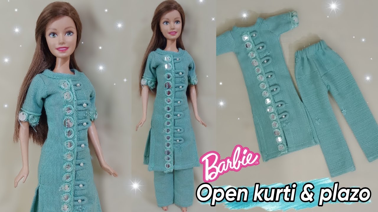 How to make open kurti with loops & plazo |Diy Barbie dress||A-Doll designer❤️