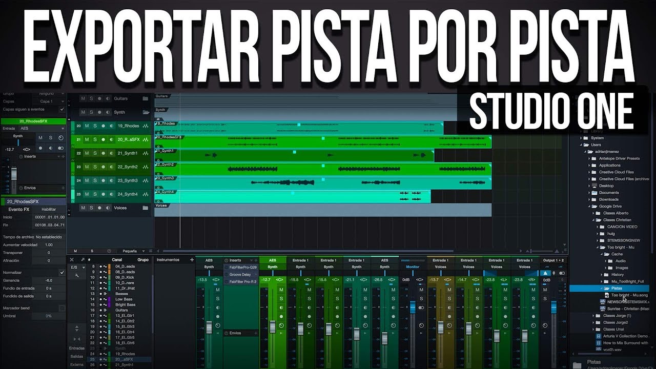 Cómo exportar audio pista por pista (Stems) en Studio One