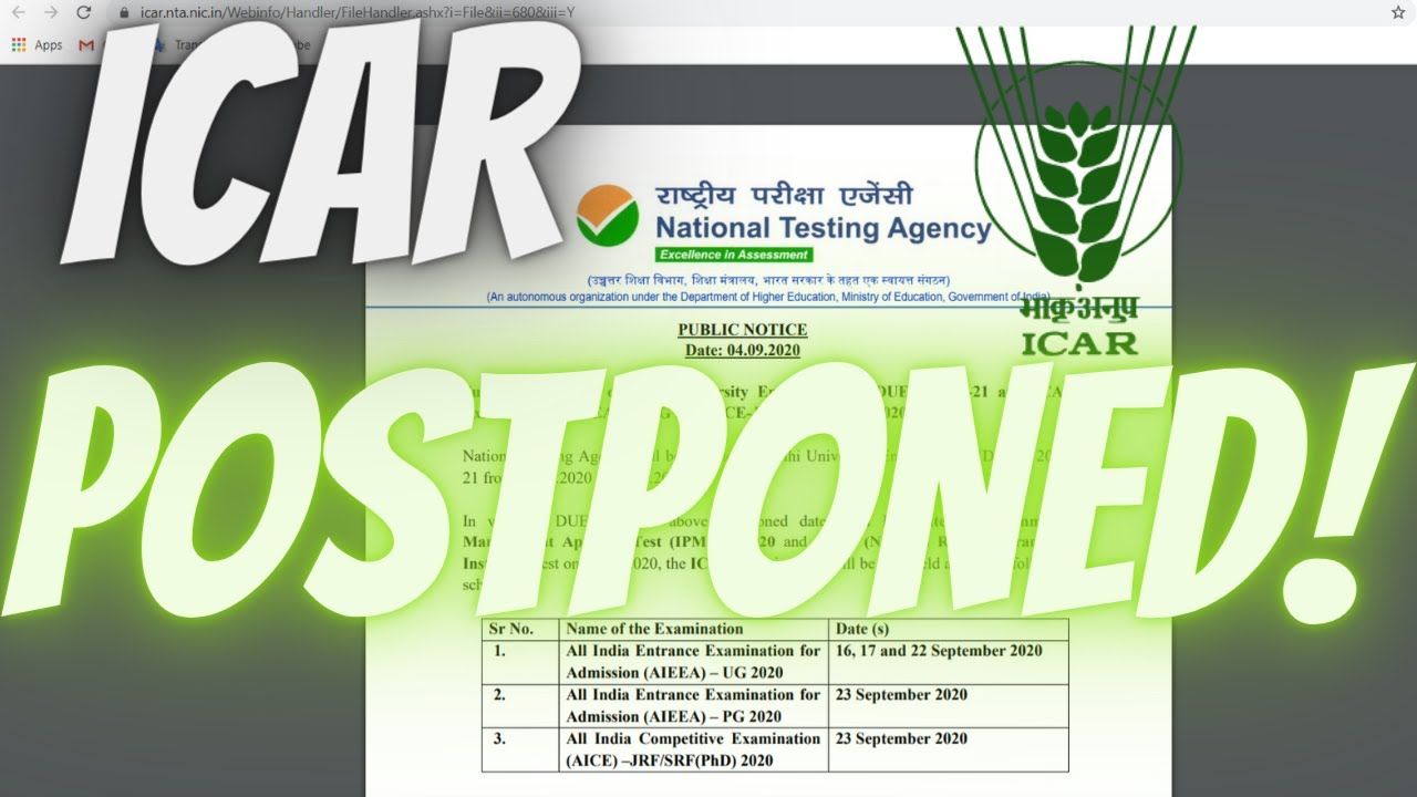 ICAR Postponed  Again !!! ADMIT CARD ?