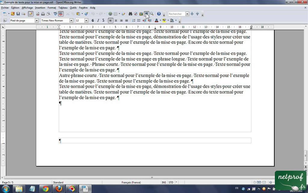 Open Office Writer Numéro de page